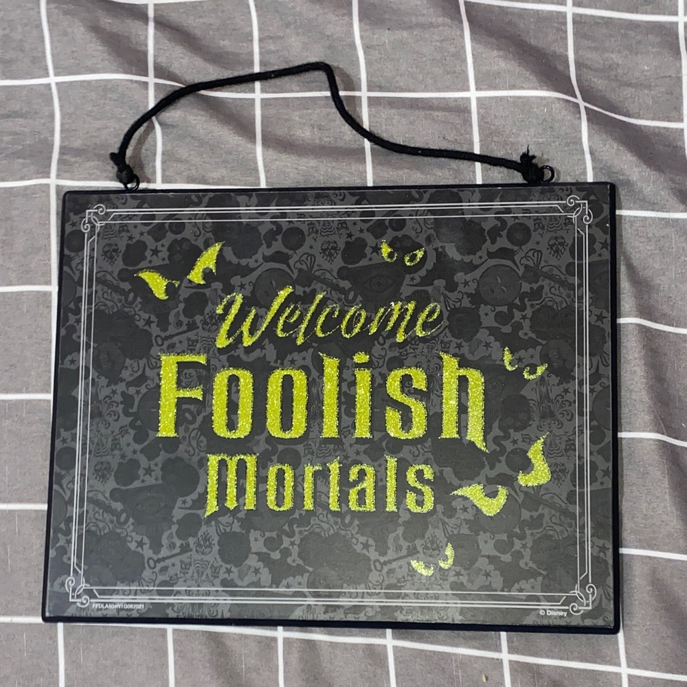 Disney Welcome Foolish Mortals Plaque - Black and Yellow